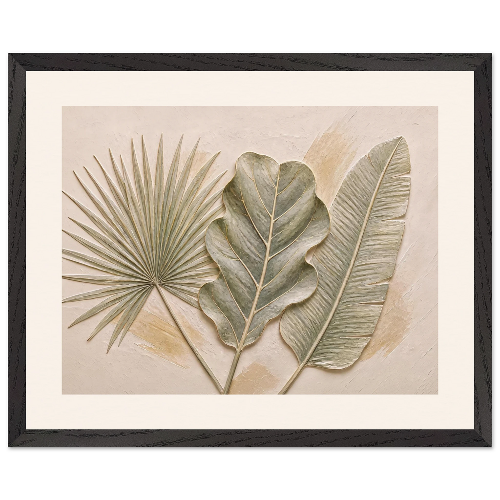 Three Leaves: botanical and nature. Framed fine art print, alternate frame and size.