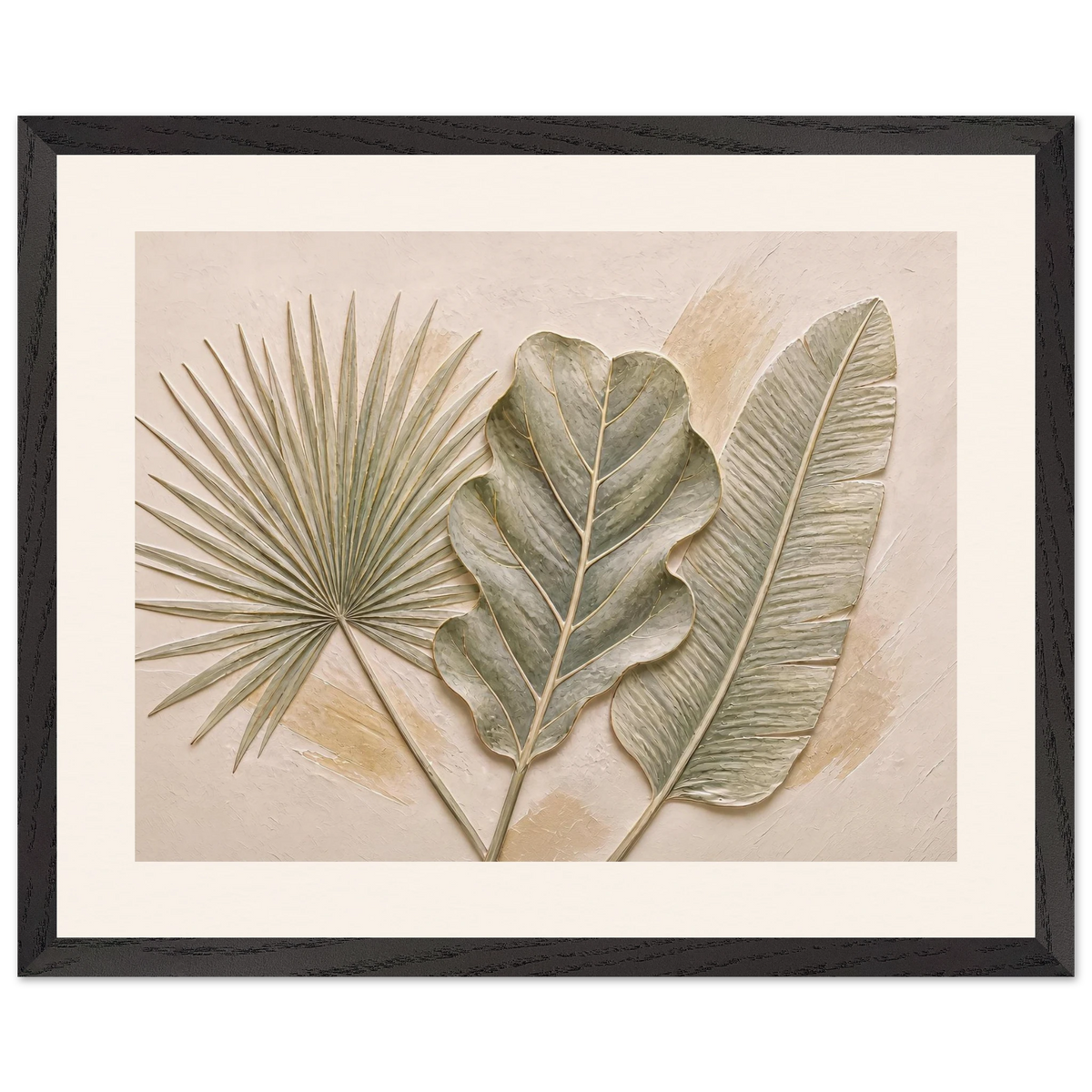 Three Leaves: botanical and nature. Framed fine art print, alternate frame and size.