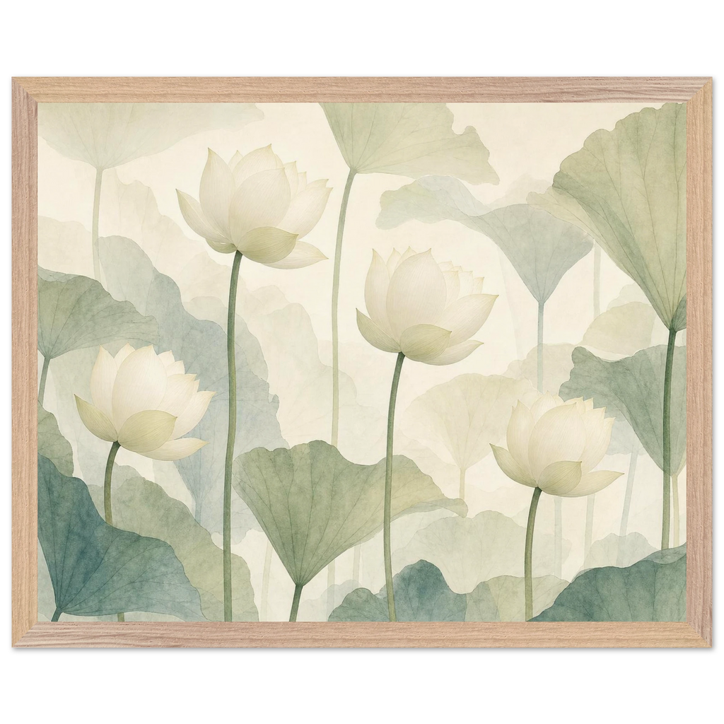 Ivory Lotus Screen: flowers and botanical. Framed fine art print by The Light Stays.