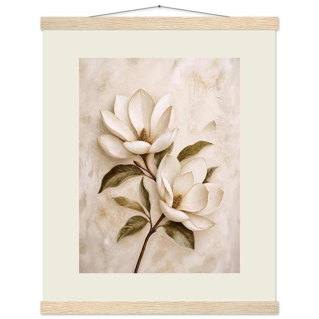 Gilded Magnolia: flowers and botanical. Fine art poster, alternate frame and size.