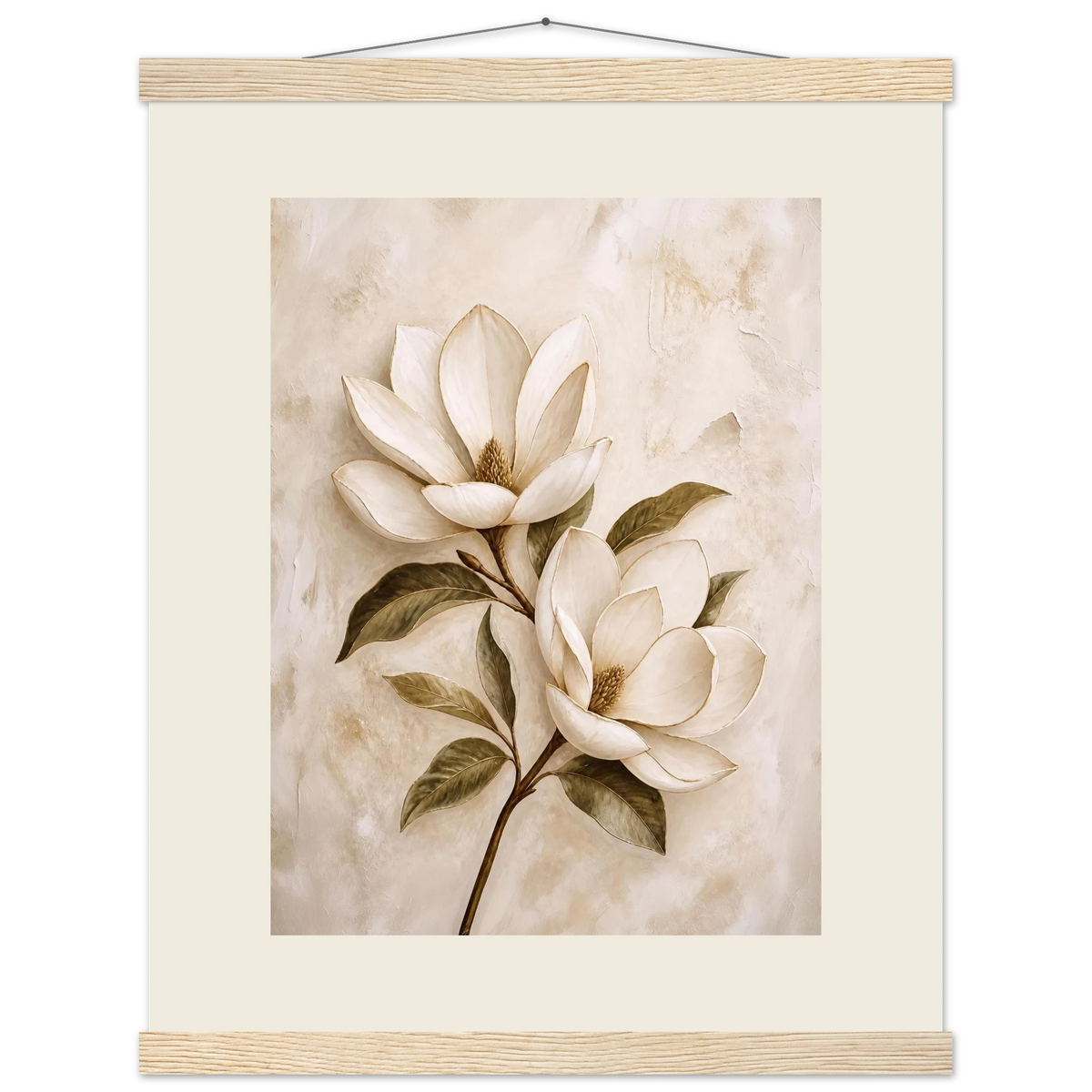 Gilded Magnolia: flowers and botanical. Fine art poster, alternate frame and size.