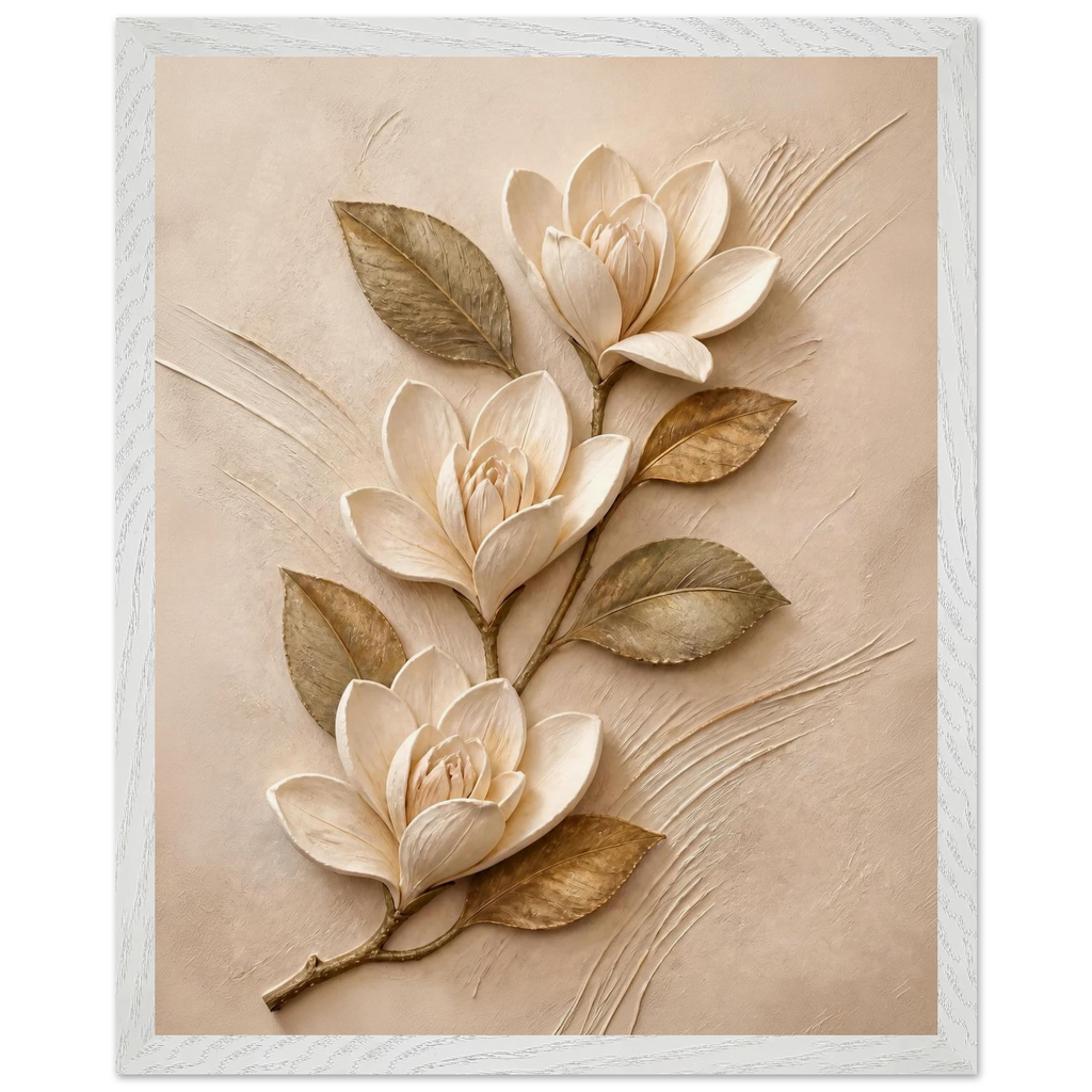 Magnolia Ascent: flowers and botanical. Museum-quality framed fine art print.