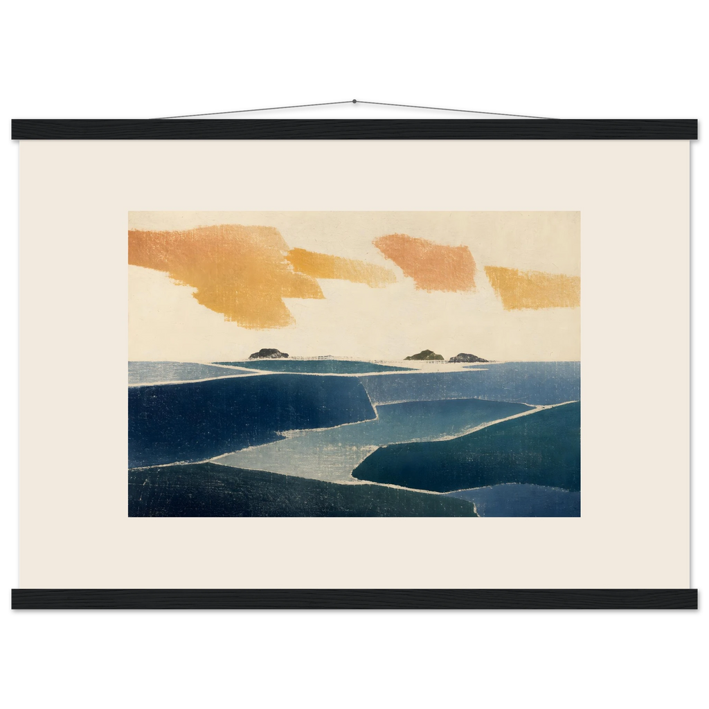 Amber and Indigo: abstract, coastline and color field. Fine art poster by The Light Stays.