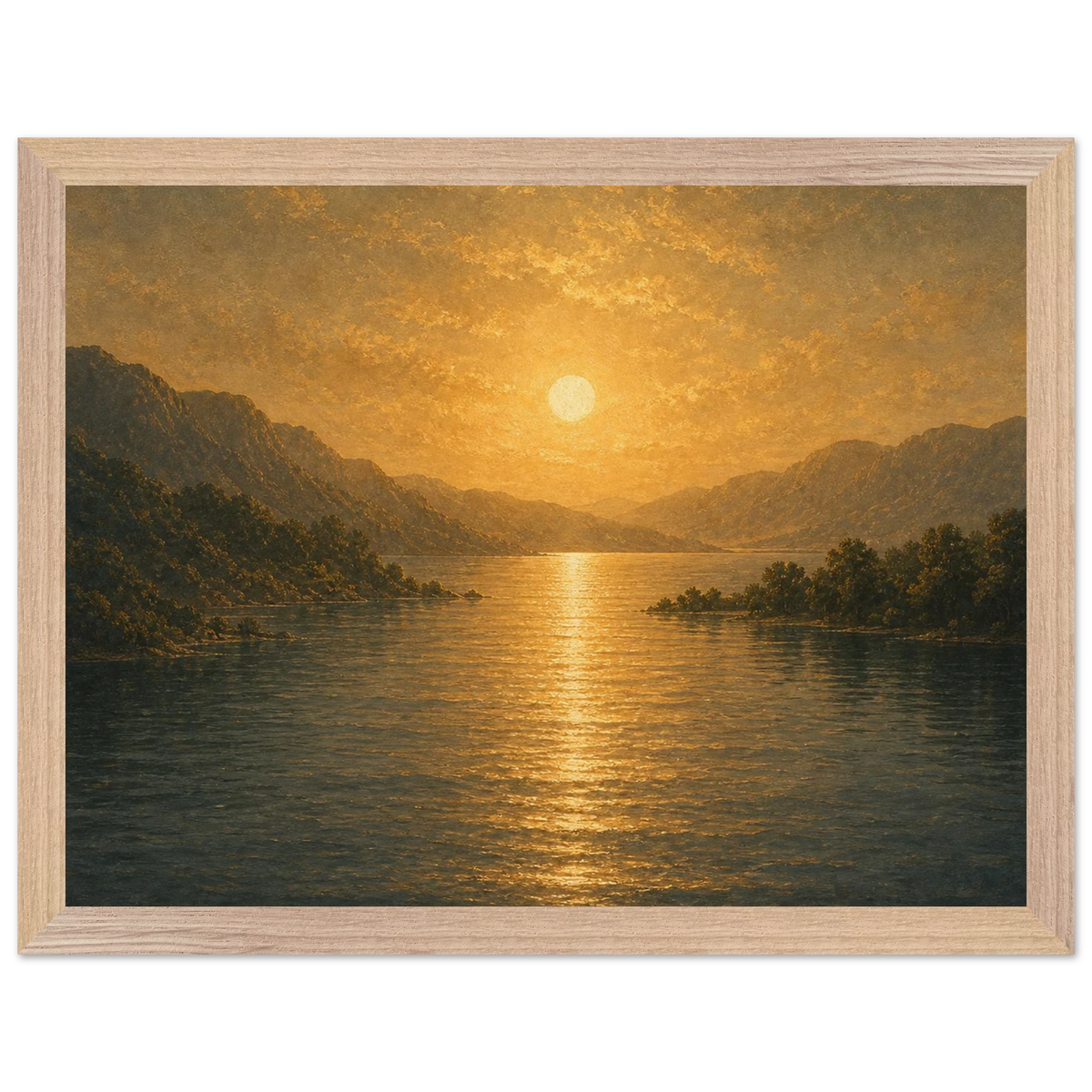 Golden Reflection: lake, sunset and mountains. Framed fine art print by The Light Stays.