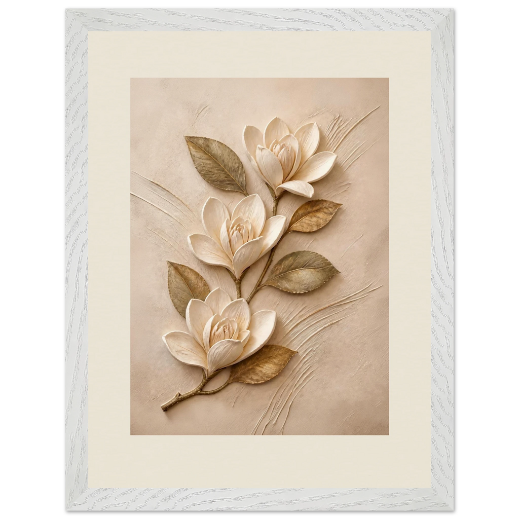 Magnolia Ascent: flowers and botanical. Framed fine art print, alternate frame and size.