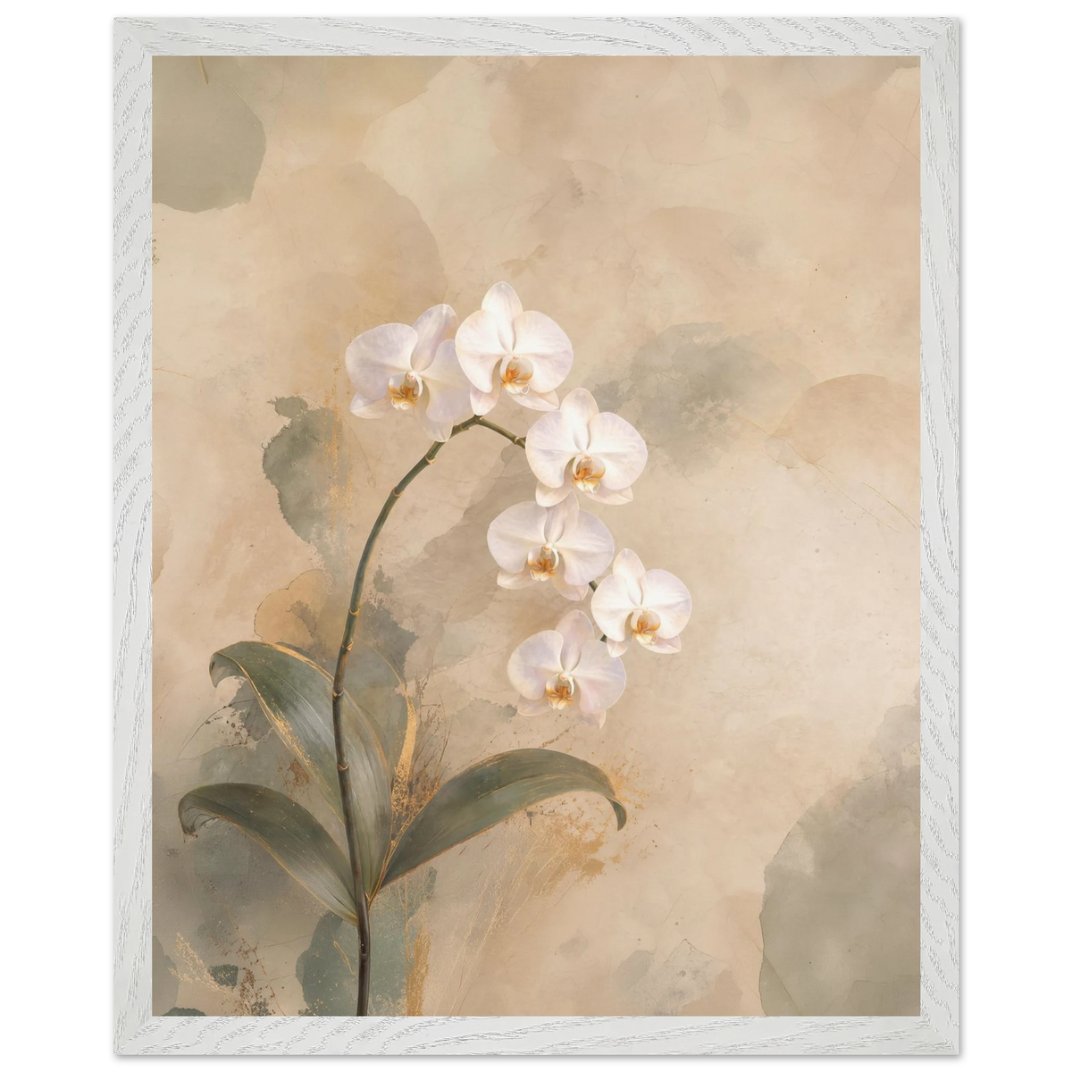 Orchid Luminance: botanical, pale gold and floral art. Framed fine art print by The Light Stays.