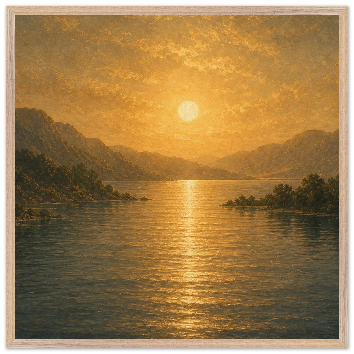 Golden Reflection: lake, sunset and mountains. Framed fine art print by The Light Stays.