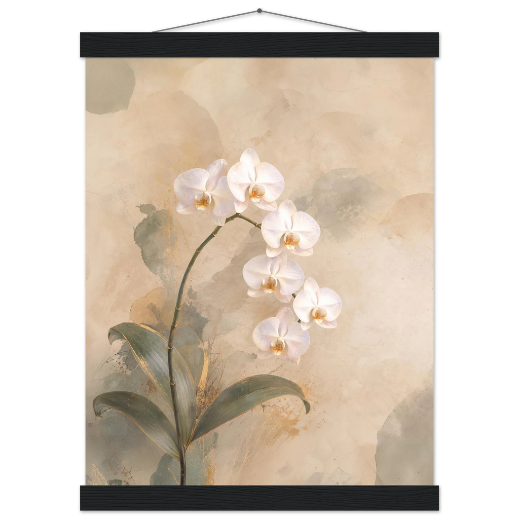 Orquídea Acesa, pôster floral com suporte de madeira da The Light Stays.