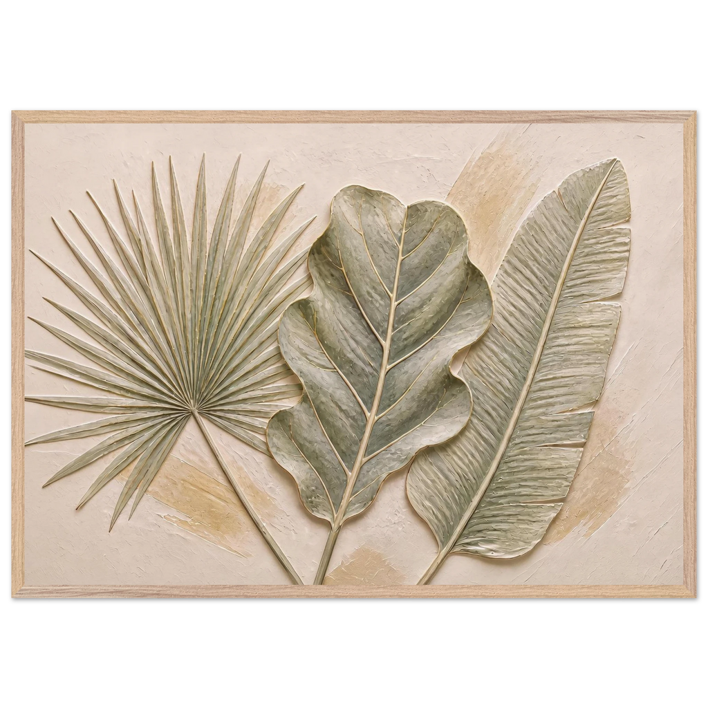 Three Leaves: botanical and nature. Museum-quality framed fine art print.