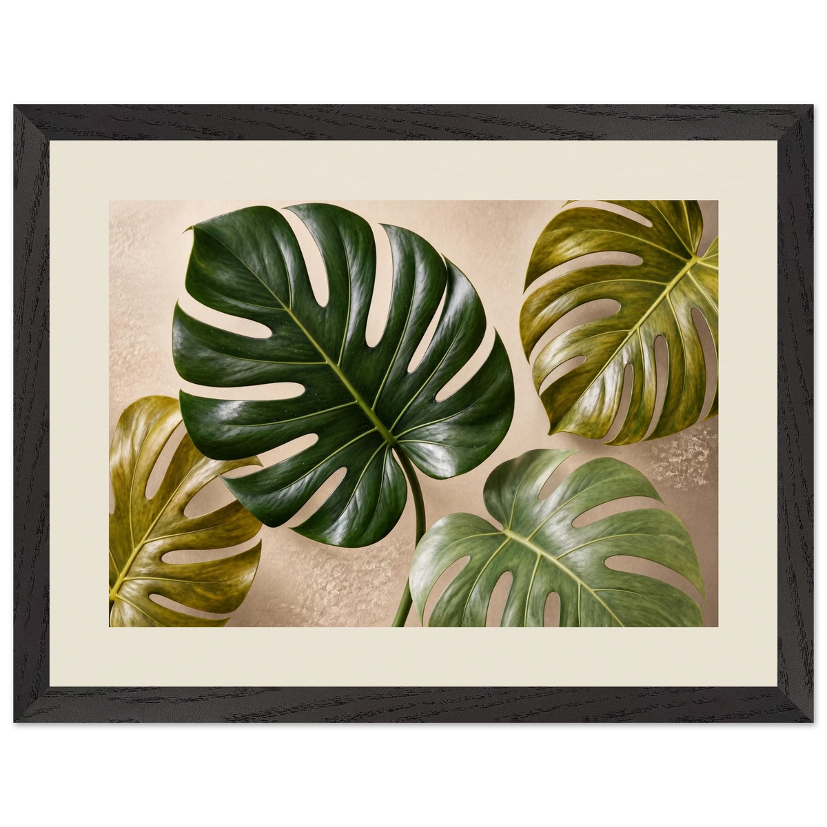 Four Greens: leaves, vivid green and impasto. Framed fine art print.