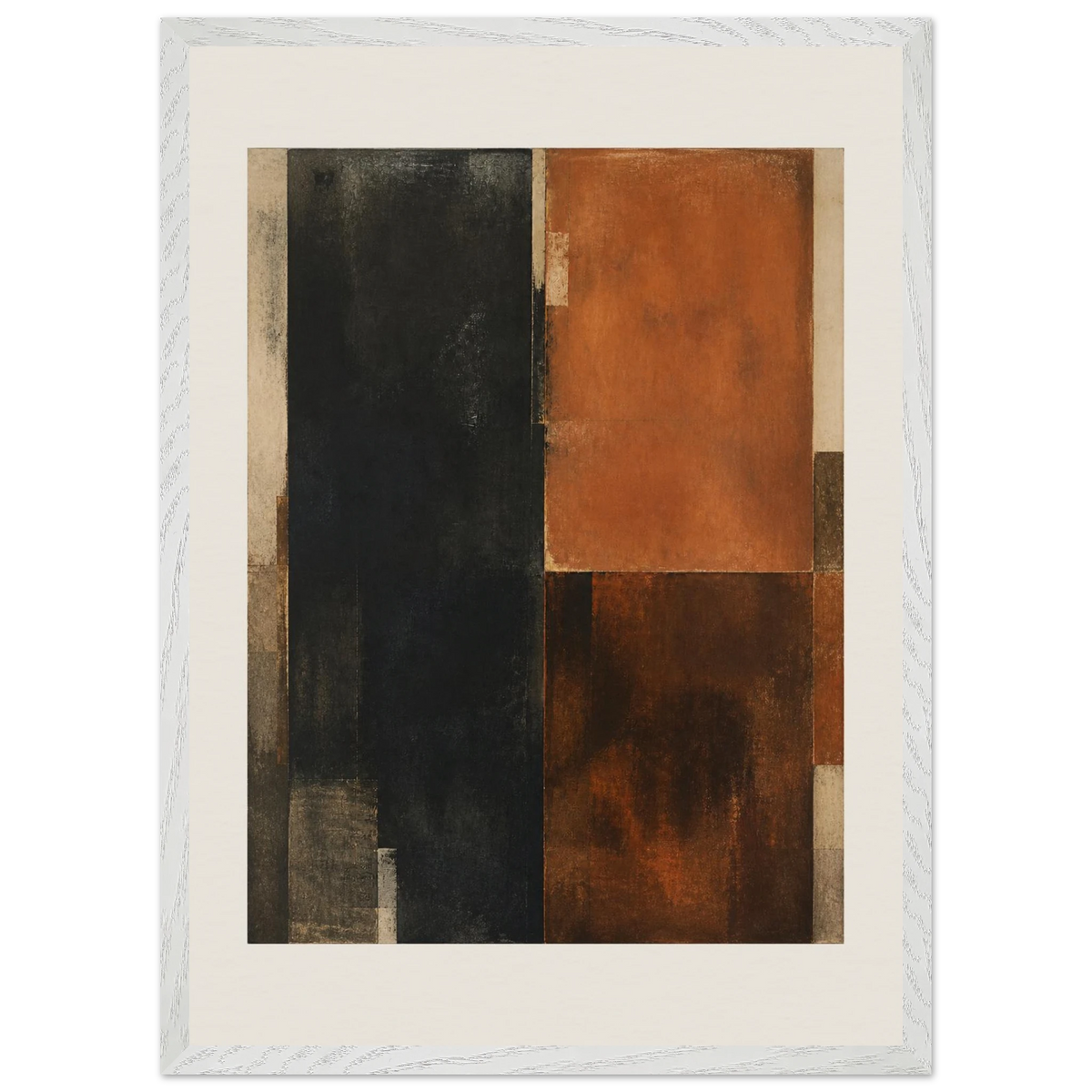 Earth and Charcoal Diptych, Panel I of II: abstract, geometry and mineral palette. Museum-quality framed fine art print.