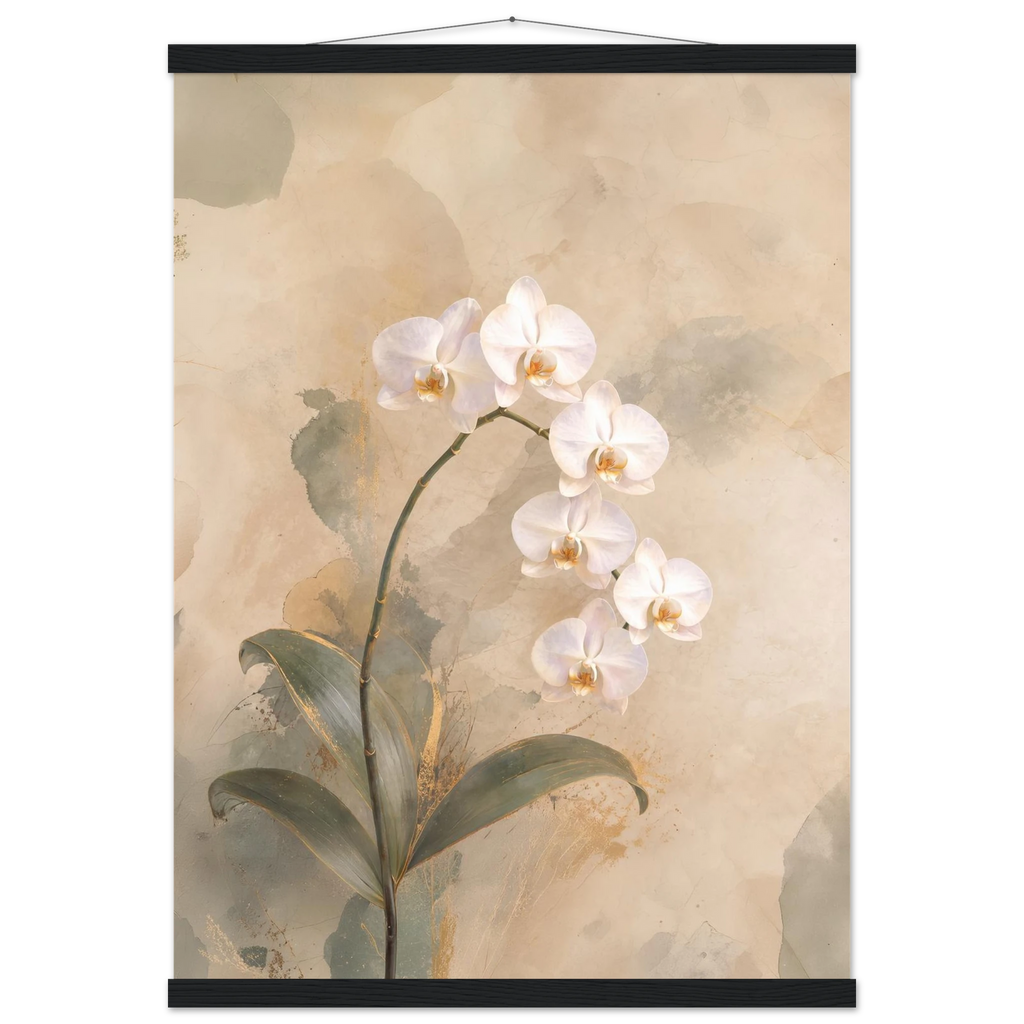 Orquídea Acesa, pôster floral com suporte de madeira da The Light Stays.