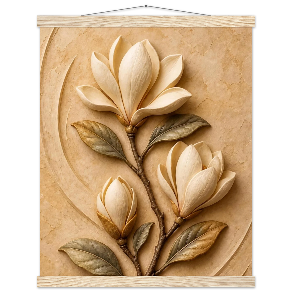 Magnolia Arc, flowers and botanical. Archival fine art poster shown framed.