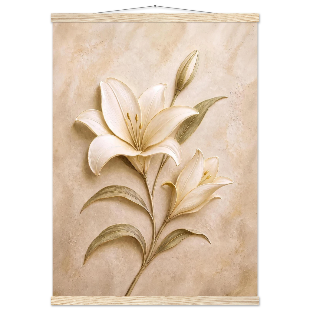 Alabaster Lily: flowers and botanical. Fine art poster, alternate frame and size.