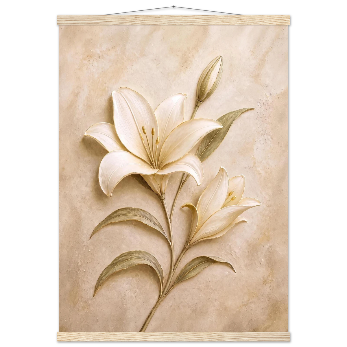 Alabaster Lily: flowers and botanical. Fine art poster, alternate frame and size.