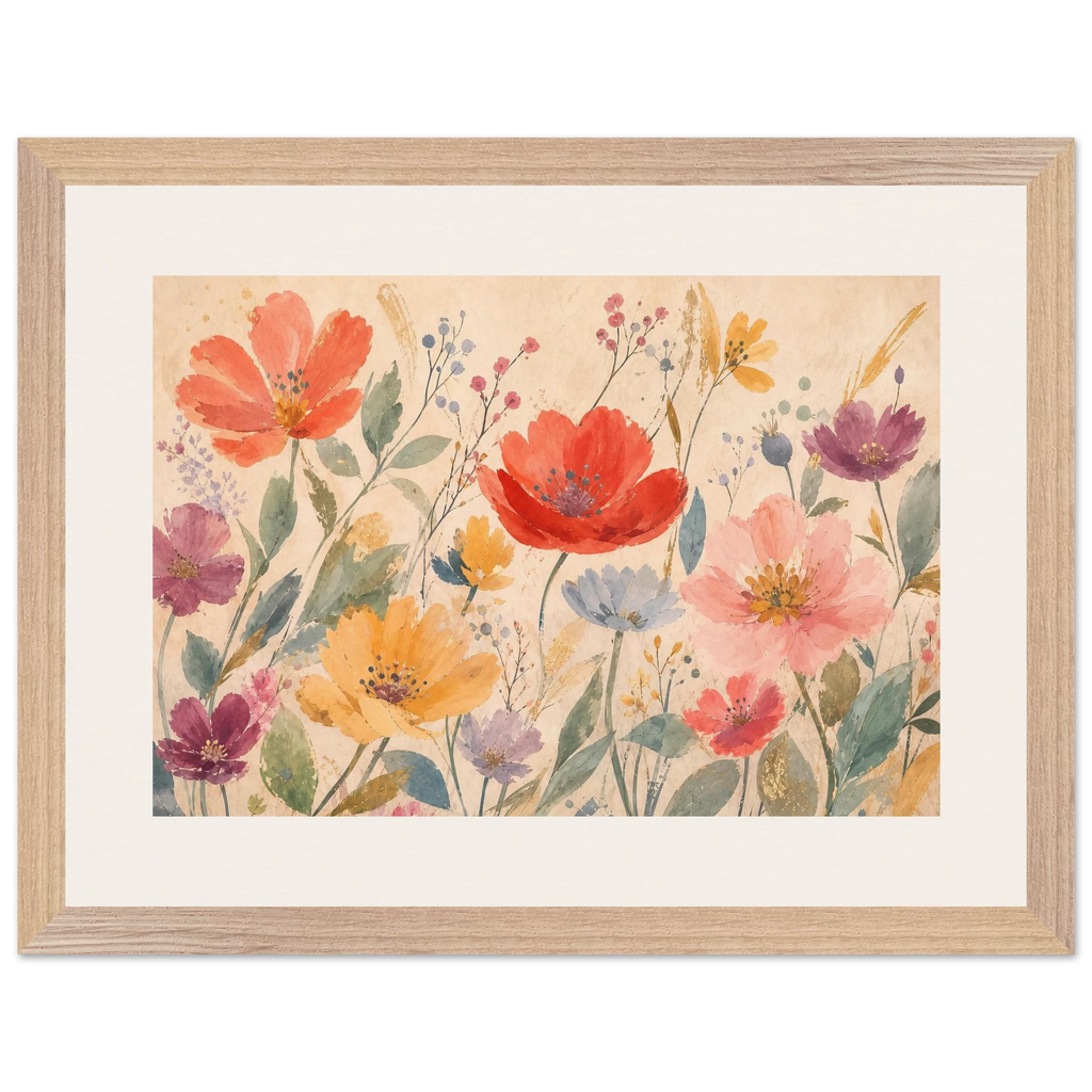 Floral Rhythm, flowers and botanical. Archival framed fine art print shown framed.