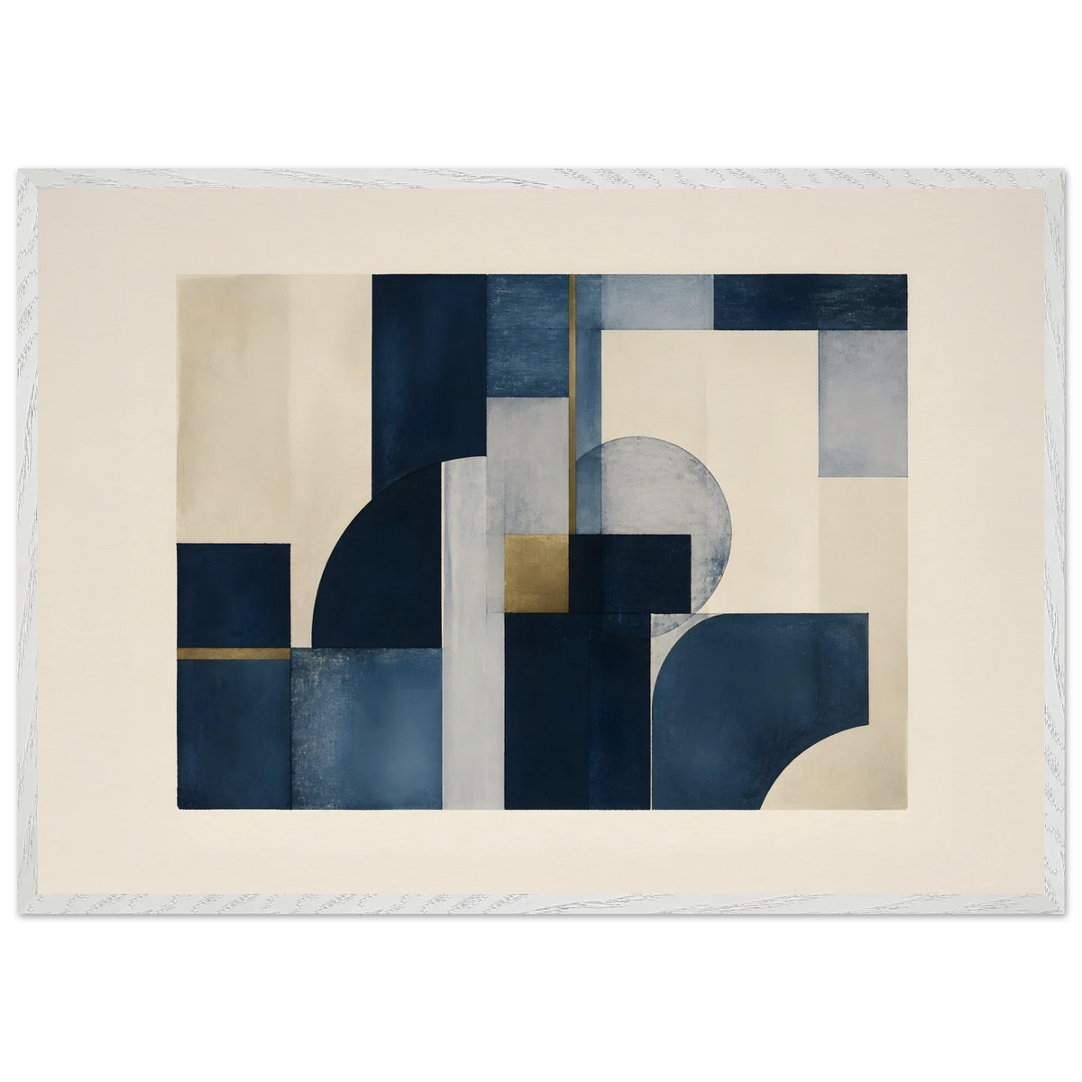 Blue Architecture: geometric abstract, blue and cream. Museum-quality framed fine art print.