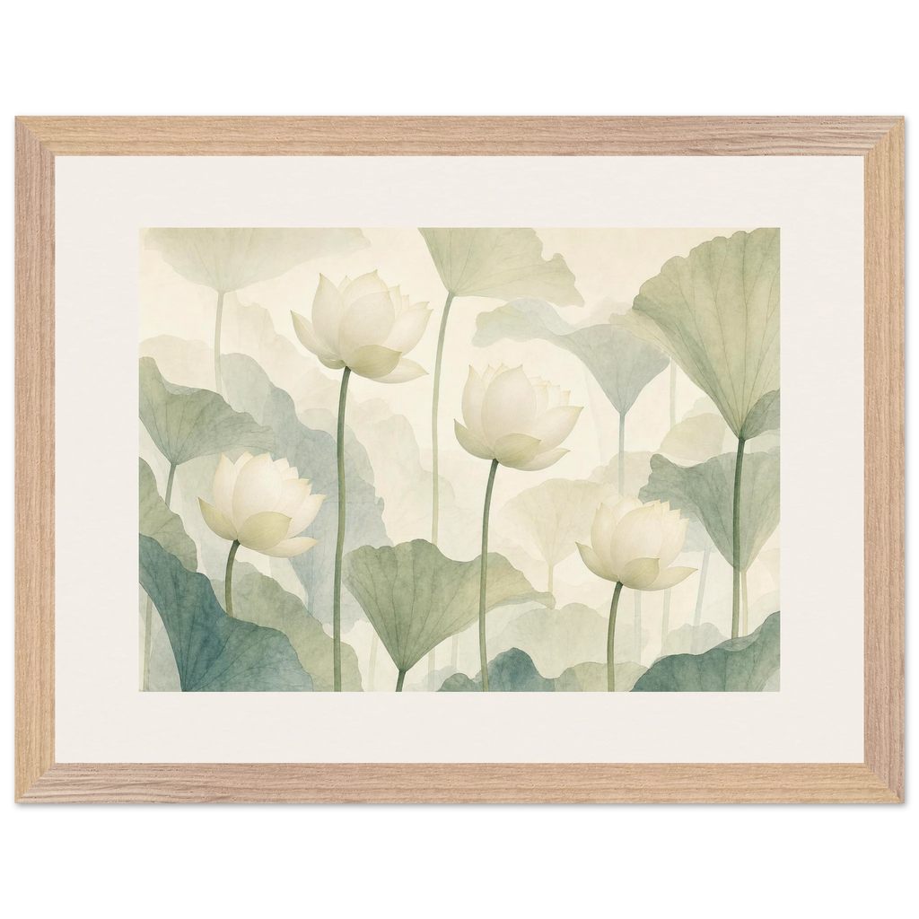 Ivory Lotus Screen: flowers and botanical. Museum-quality framed fine art print.