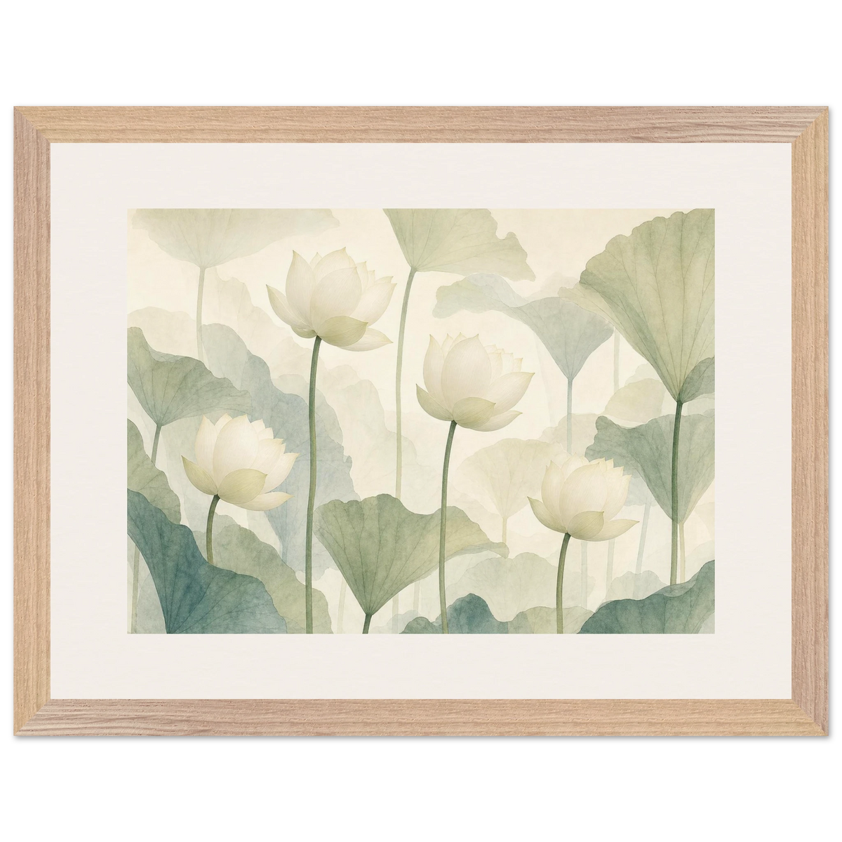 Ivory Lotus Screen: flowers and botanical. Museum-quality framed fine art print.