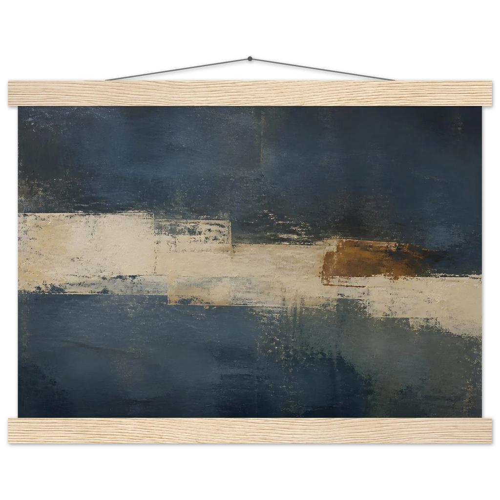Ivory Crossing, abstract, ivory and serene lines. Archival fine art poster shown framed.