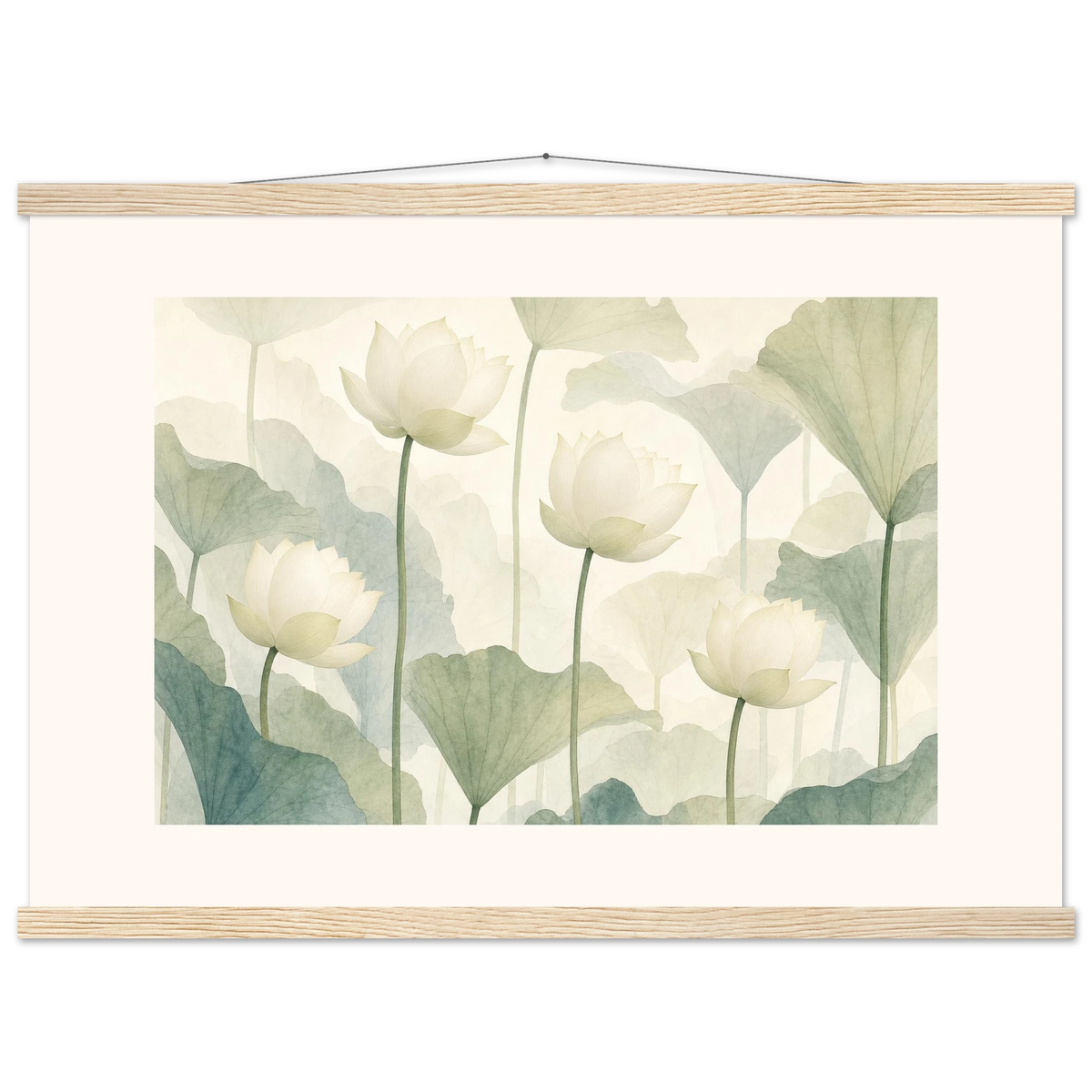 Ivory Lotus Screen: flowers and botanical. Museum-quality fine art poster.