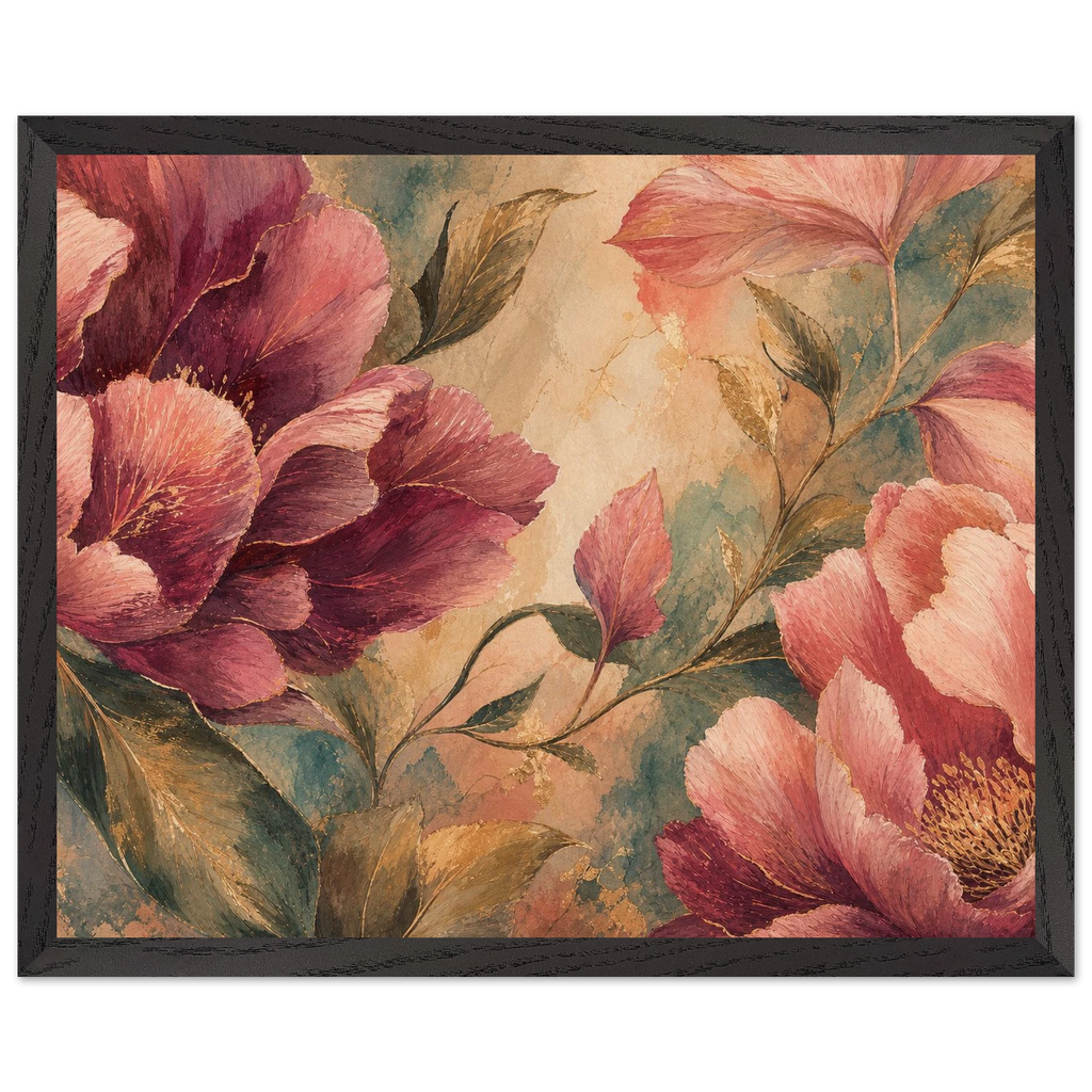 Crimson Peonies: flowers and botanical. Museum-quality framed fine art print.