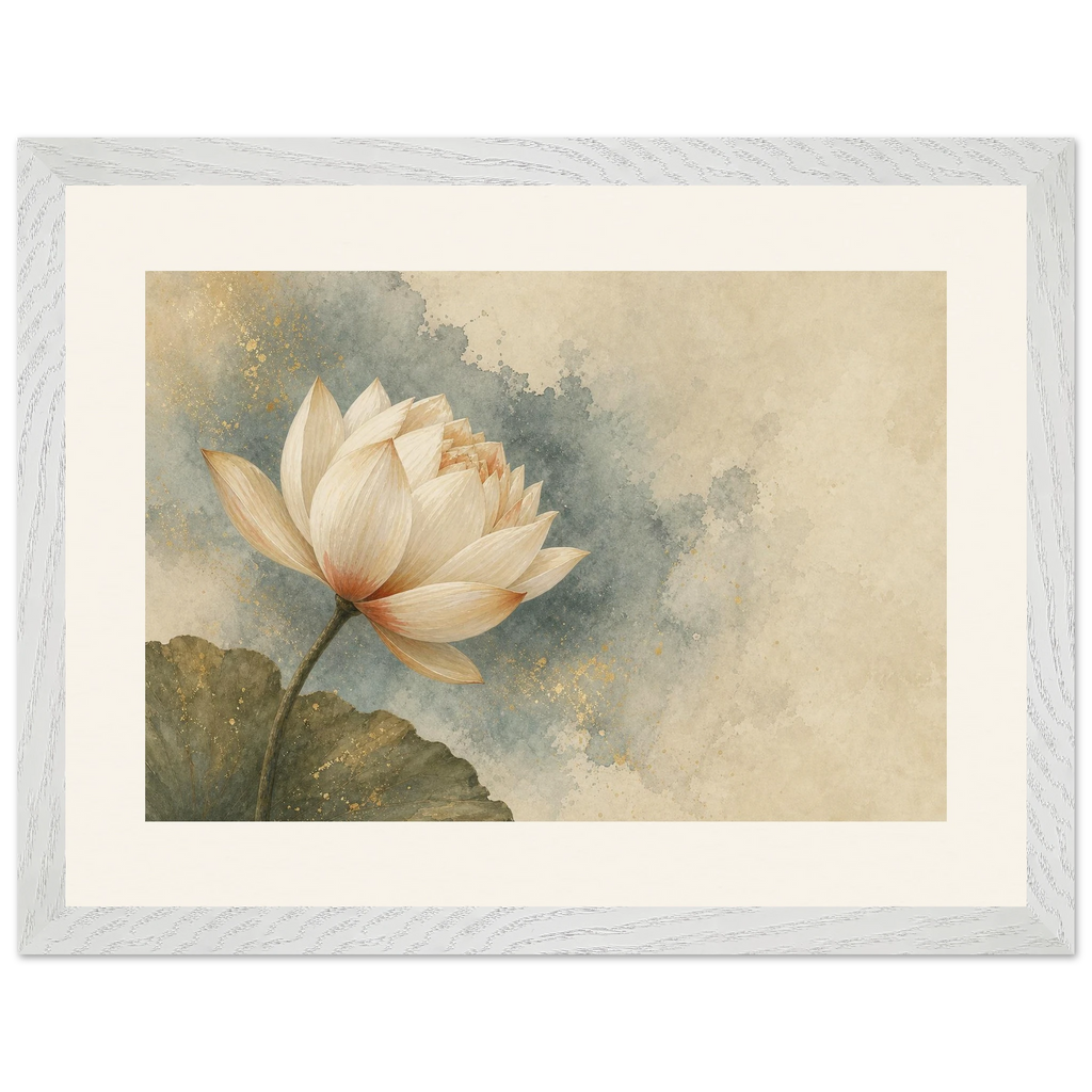 First Lotus Light, flowers and botanical. Archival framed fine art print shown framed.