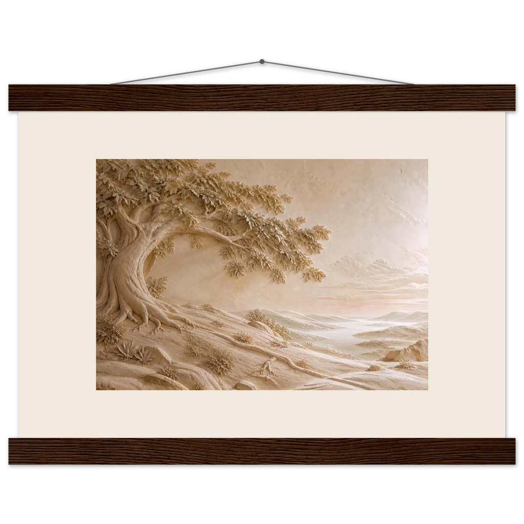 Sandstone Dawn, lumen and siena. Archival fine art poster shown framed.