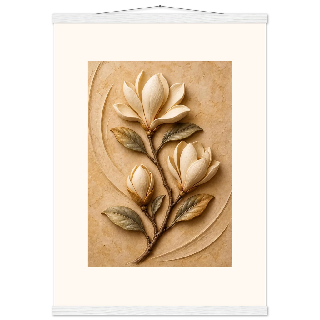 Magnolia Arc: flowers and botanical. Fine art poster, alternate frame and size.