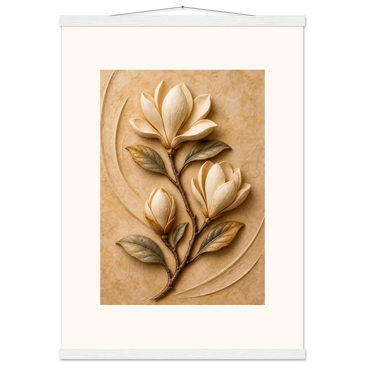 Magnolia Arc: flowers and botanical. Fine art poster, alternate frame and size.