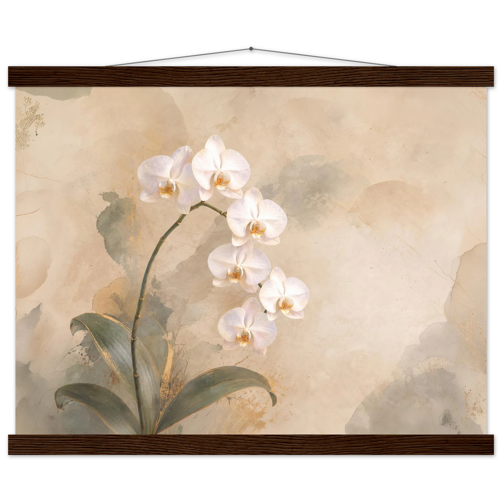 Orquídea Acesa, pôster floral com suporte de madeira da The Light Stays.