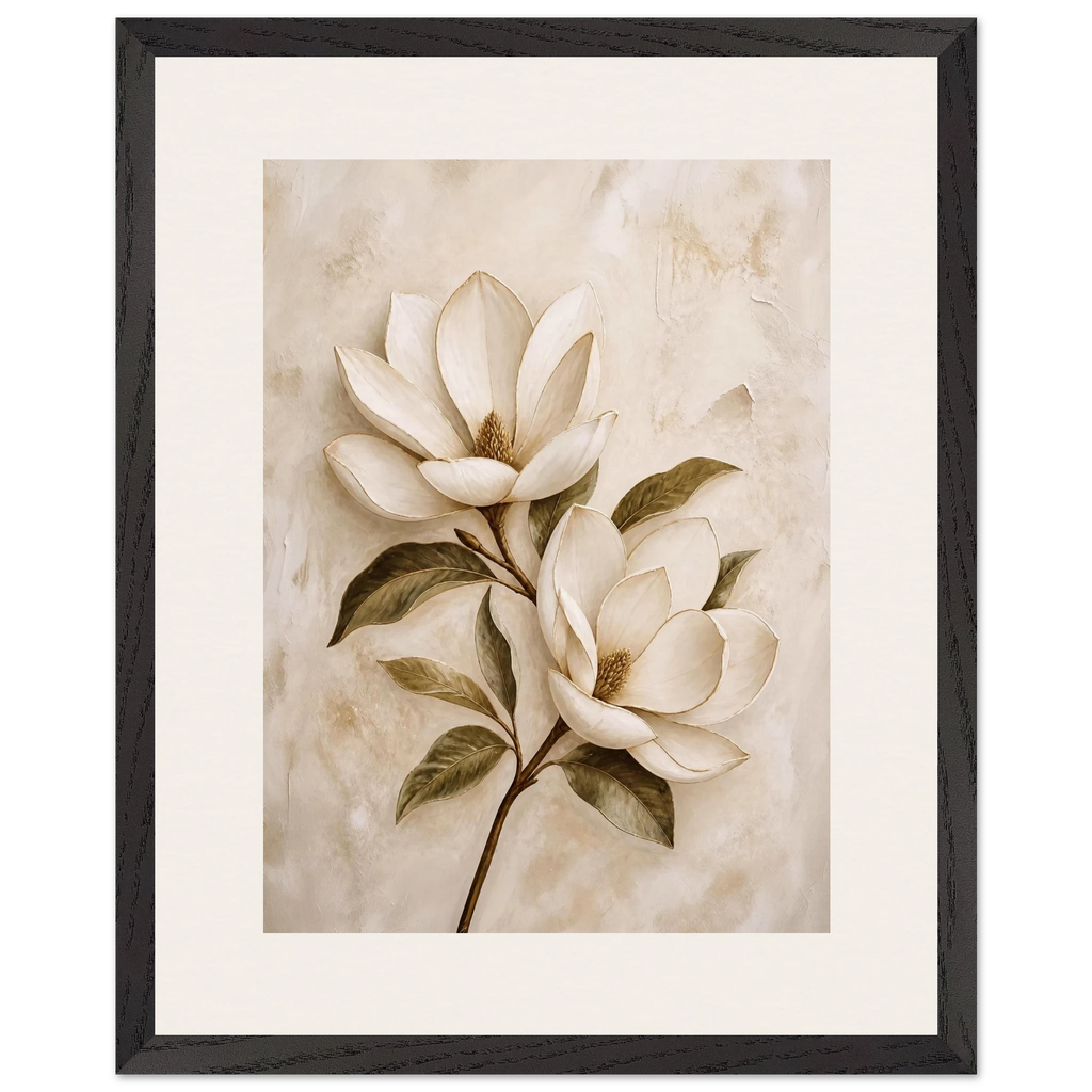 Gilded Magnolia: flowers and botanical. Framed fine art print, alternate frame and size.