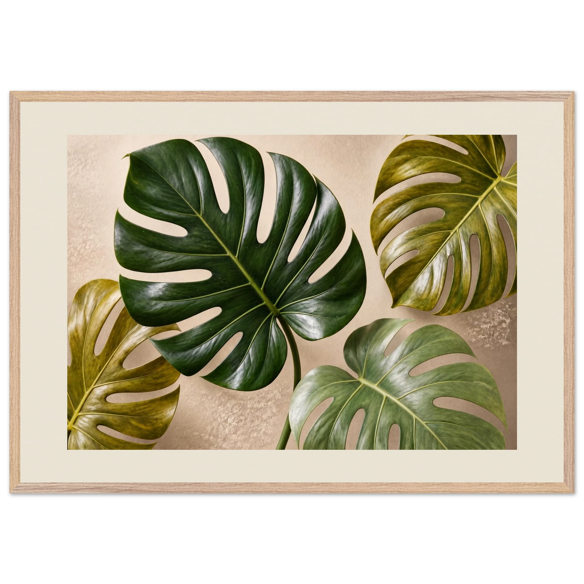 Four Greens: leaves, vivid green and impasto. Framed fine art print, alternate frame and size.