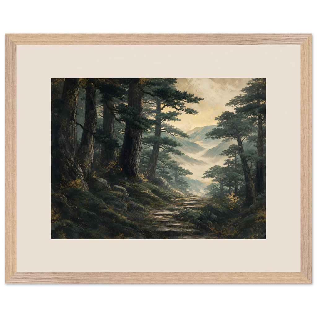 Cypress Passage, japanese art and japandi. Archival framed fine art print shown framed.