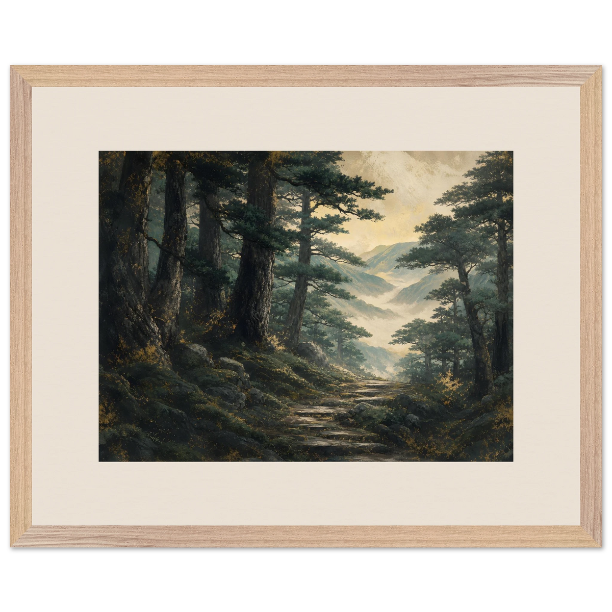 Cypress Passage, japanese art and japandi. Archival framed fine art print shown framed.