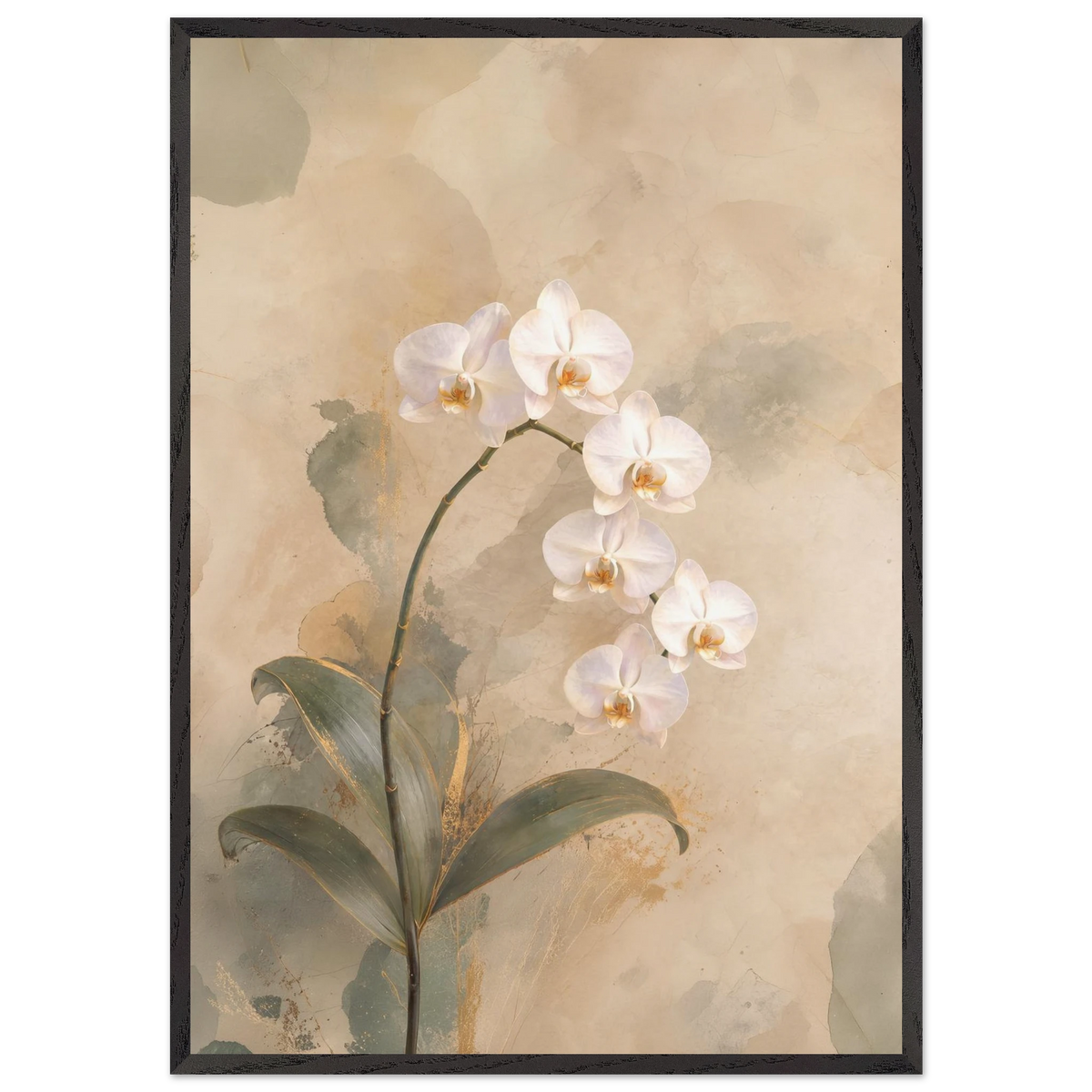 Orchid Luminance: botanical, pale gold and floral art. Framed fine art print by The Light Stays.