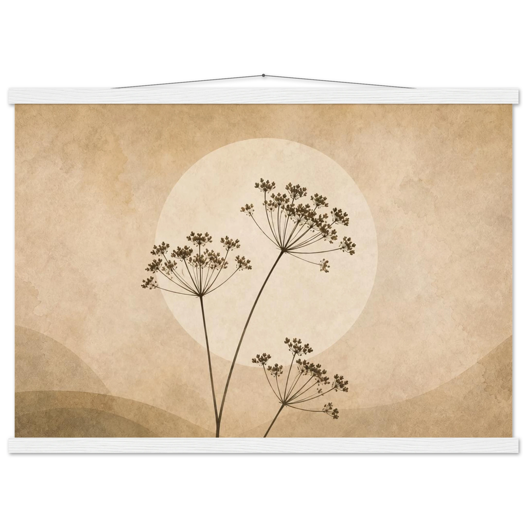 Pôster Wild Stems com suporte de madeira, hastes botânicas suaves em composição circular