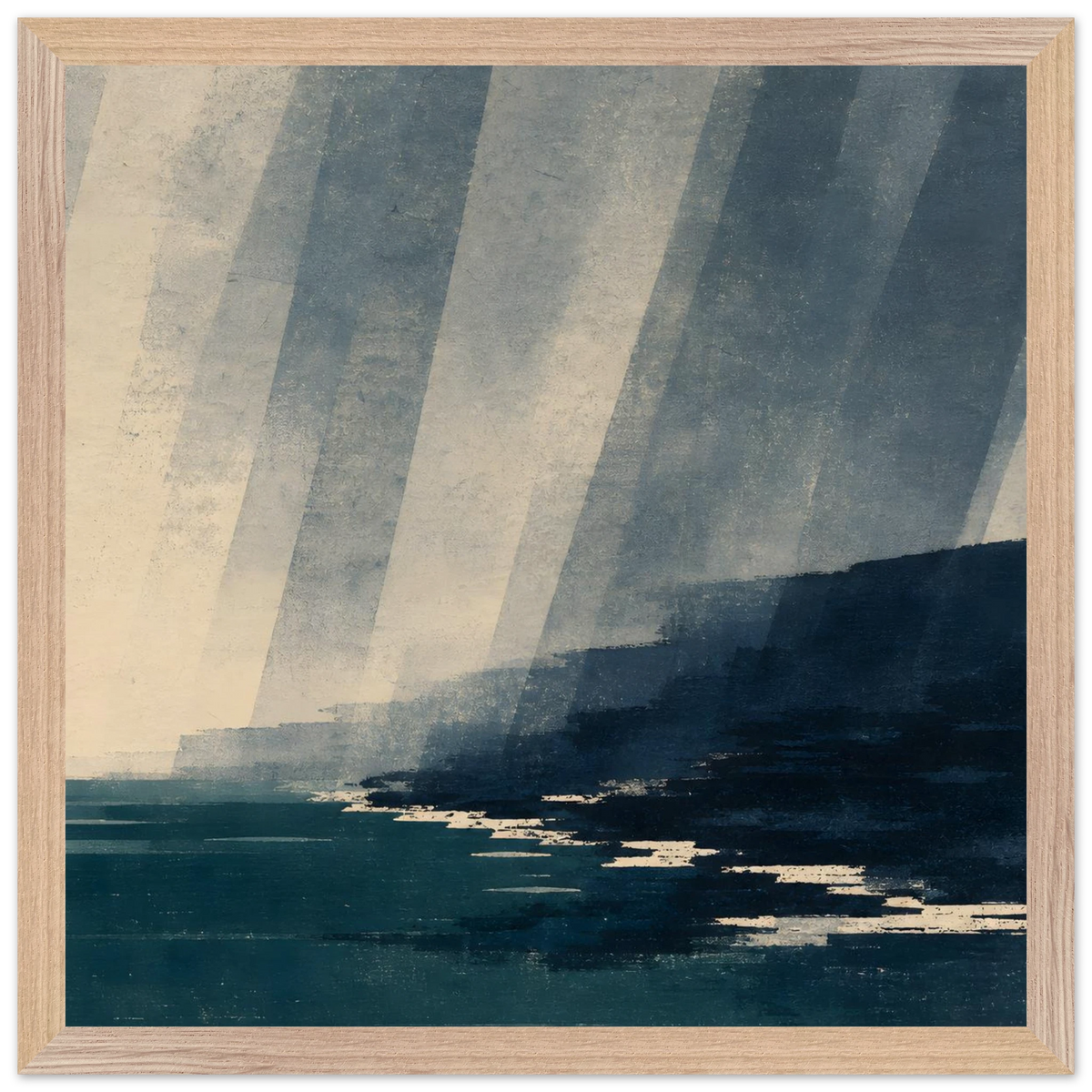 Rain Coast: japandi, teal blue and atmosphere. Framed fine art print by The Light Stays.