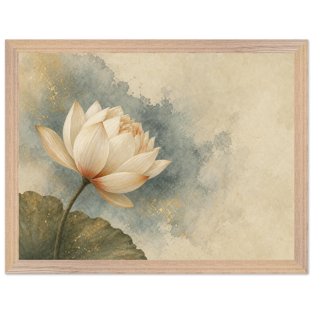 First Lotus Light: flowers and botanical. Framed fine art print, alternate frame and size.