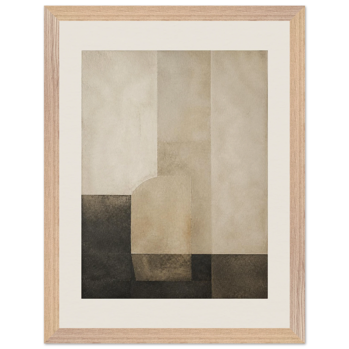 Limewash Triptych, Panel II of III: abstract, mineral texture and neutral tones. Framed fine art print, alternate frame and size.
