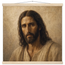 Pôster Kind Eyes com suporte de madeira, retrato sereno de Jesus em luz quente