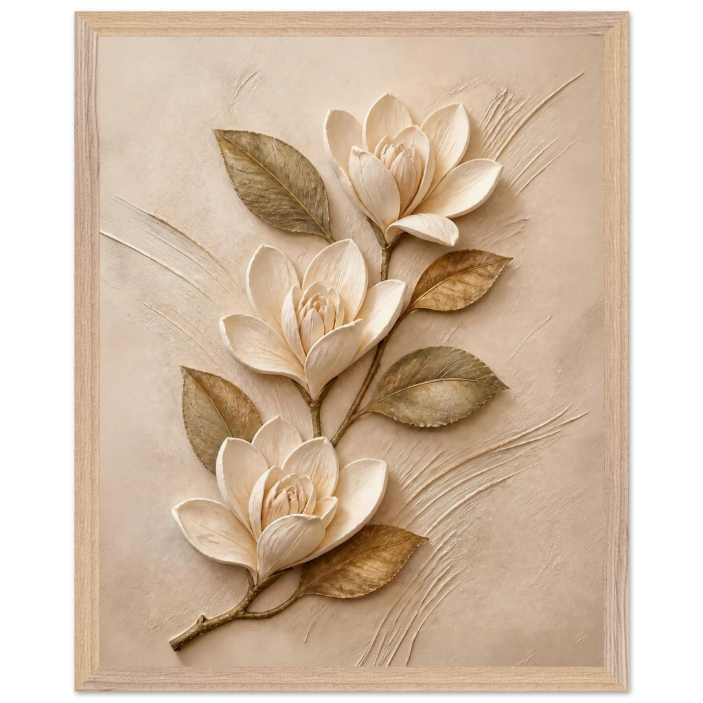 Magnolia Ascent: flowers and botanical. Museum-quality framed fine art print.