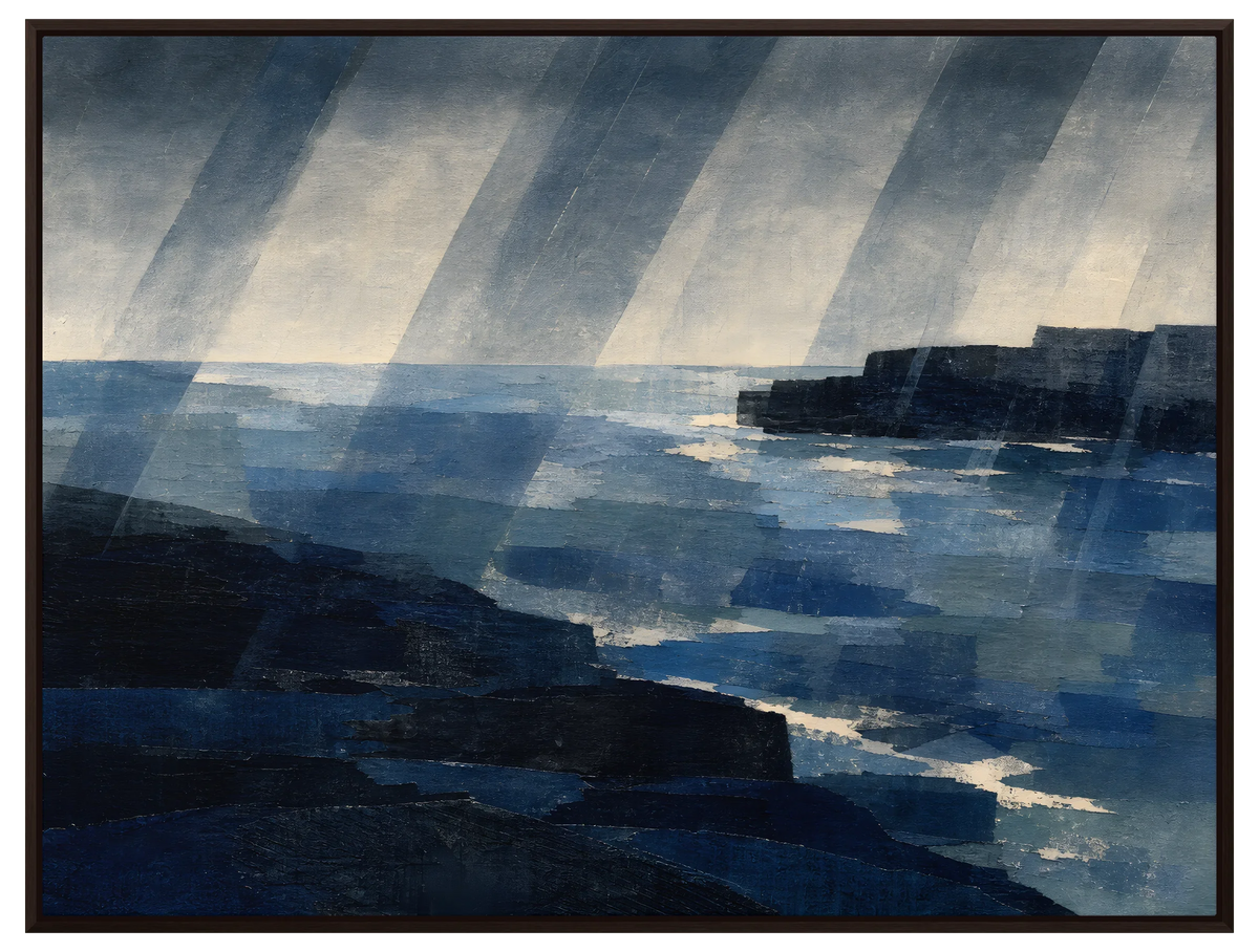 Shore Through the Rain in a espresso floating frame