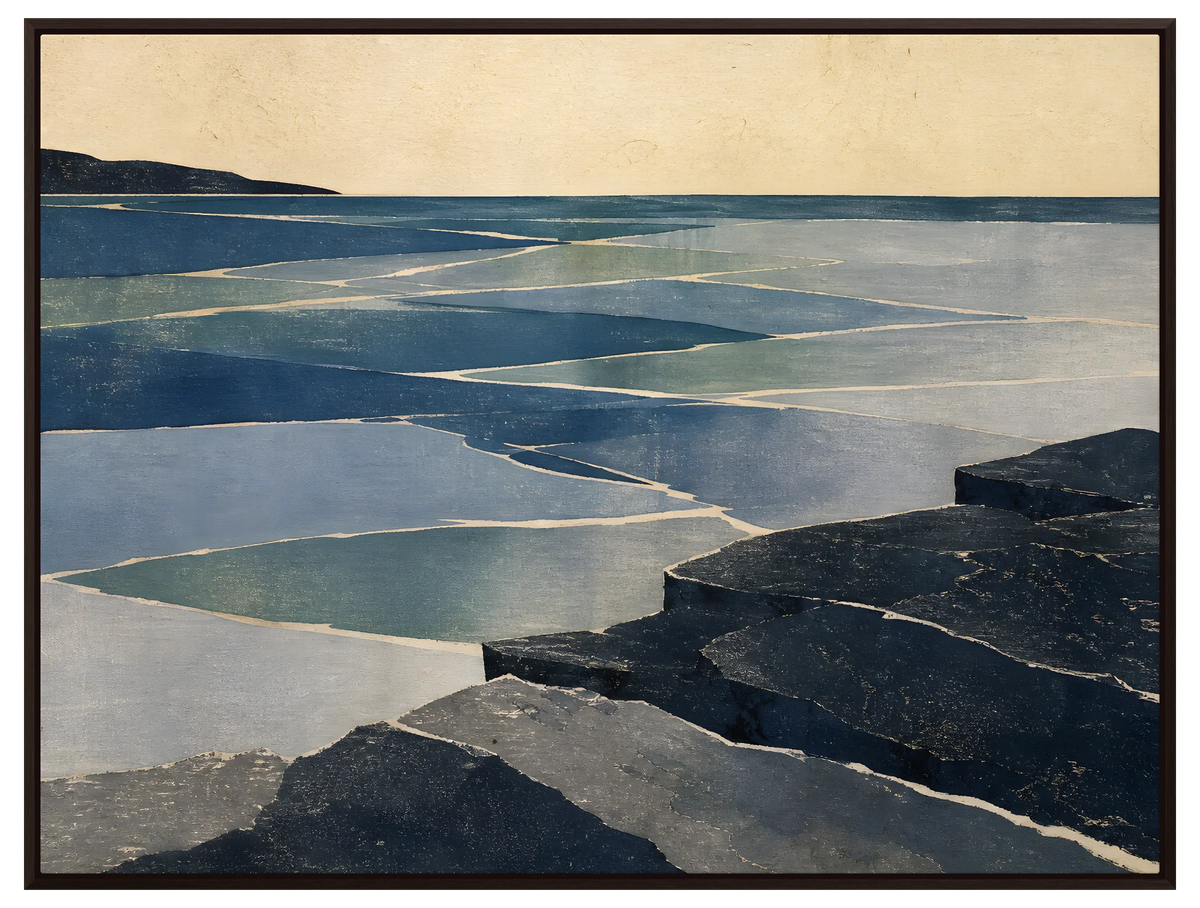 The Slate and the Sea in a espresso floating frame